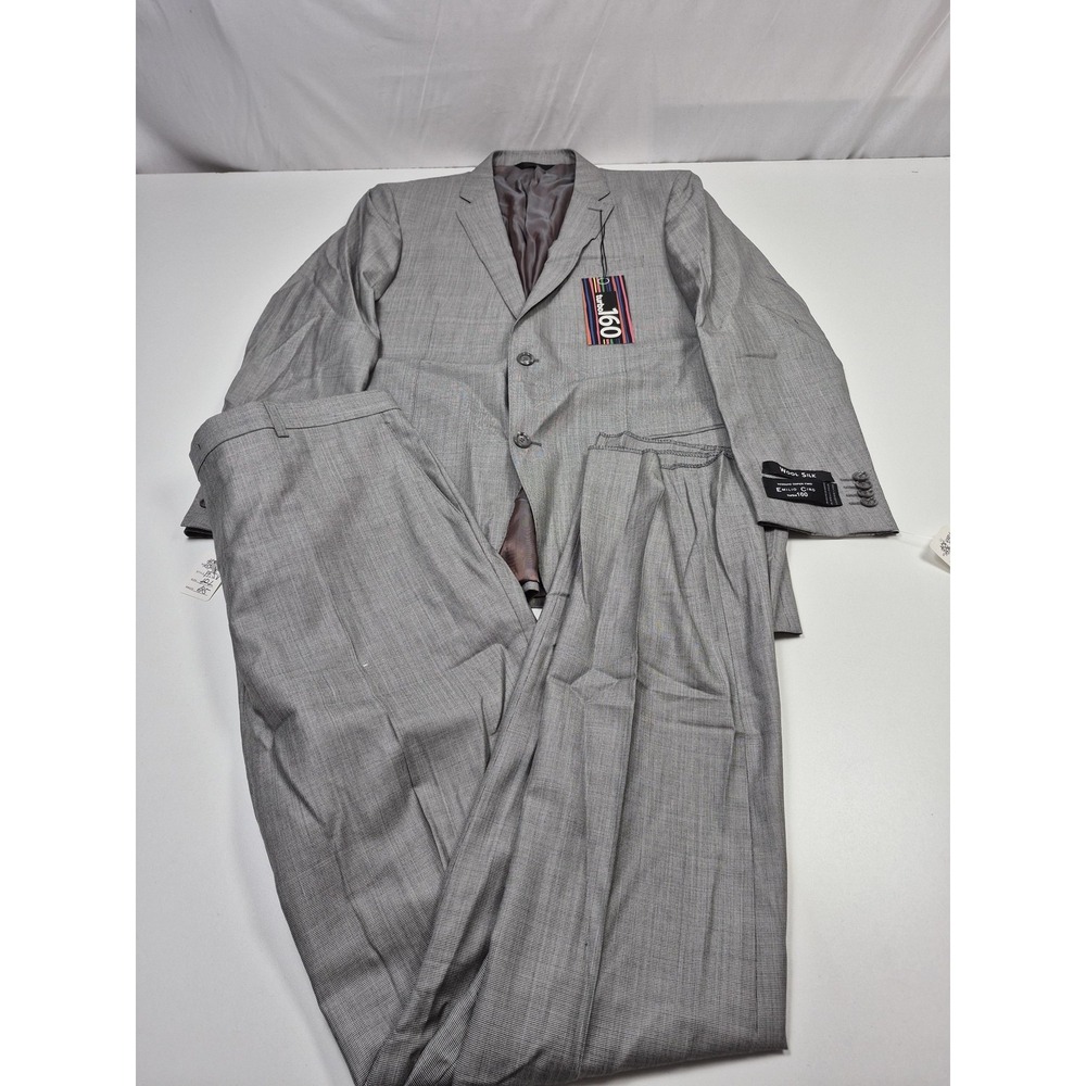 Emilio Ciro Suit Mens 42 Long Gray Wool Check Turbo 160 2 Piece 36x36 NWT FLAW